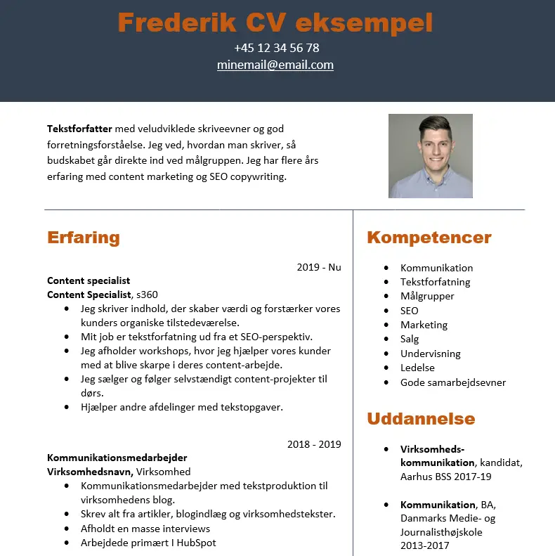 Et simpelt CV-eksempel, der beskriver dig, dine kompetencer og erfaringer
